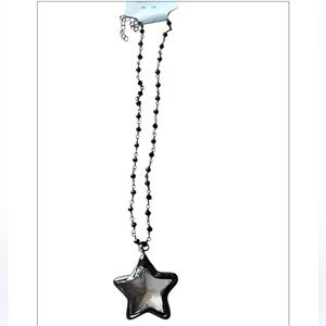 Glass Star Pendant Necklace with Black Beads